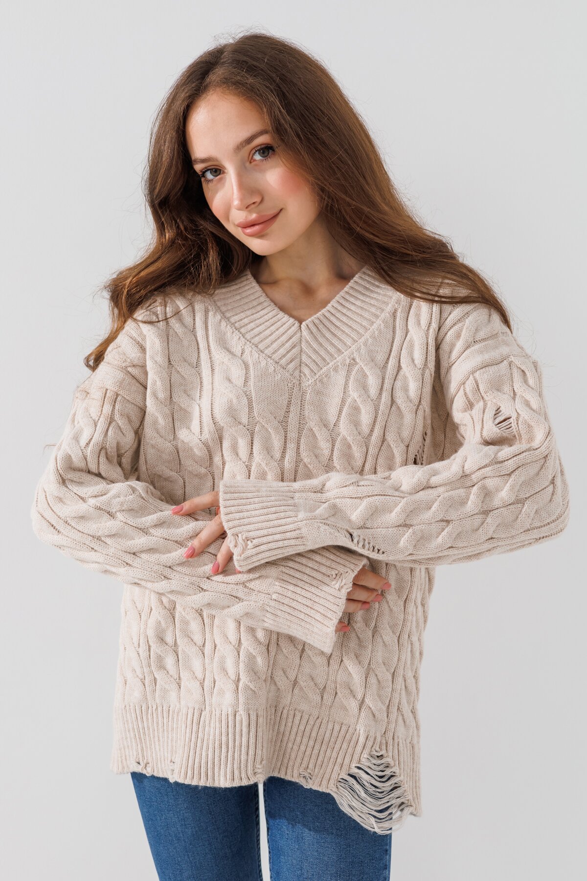Пуловер однотонный женский Femme 2026 One Size Бежевый (2000990221476W)  Фото №0