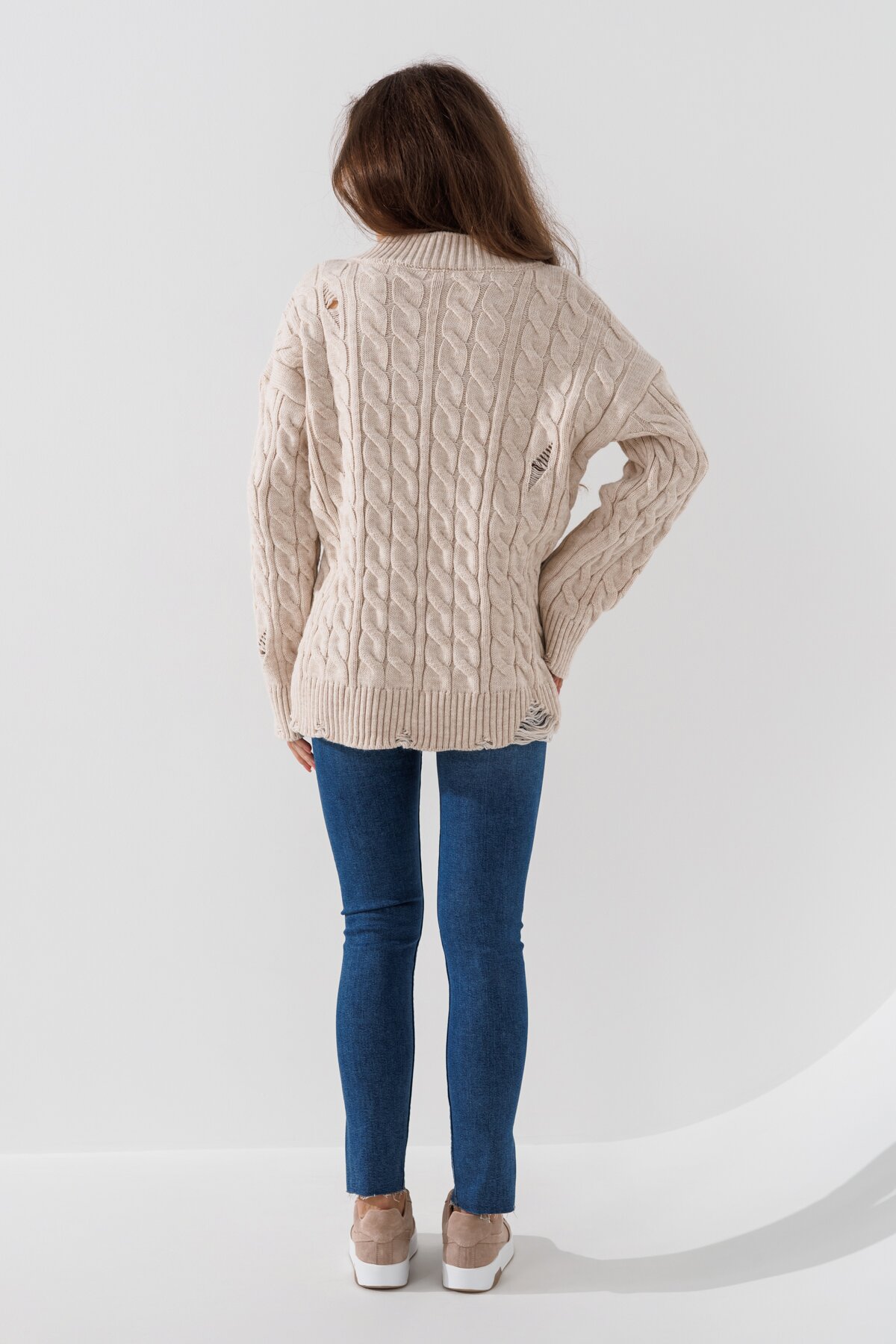 Пуловер однотонный женский Femme 2026 One Size Бежевый (2000990221476W)  Фото №5