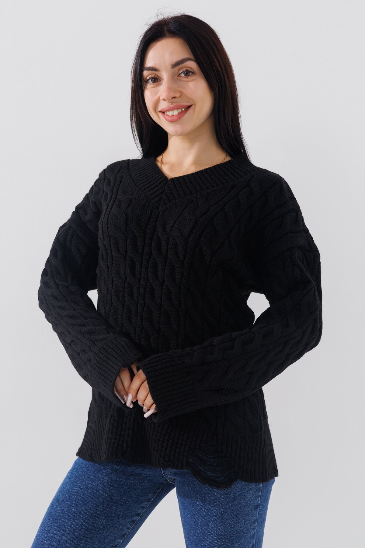 Пуловер однотонний жіночий Femme 2026 One Size Чорний (2000990221483W)  Фото №0