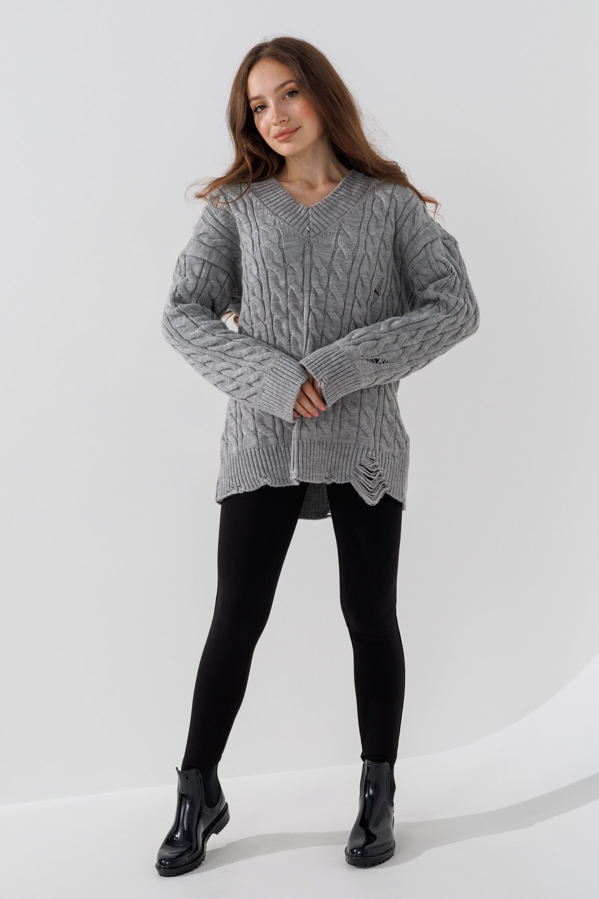 Пуловер однотонный женский Femme 2026 One Size Серый (2000990221490W)  Фото №1