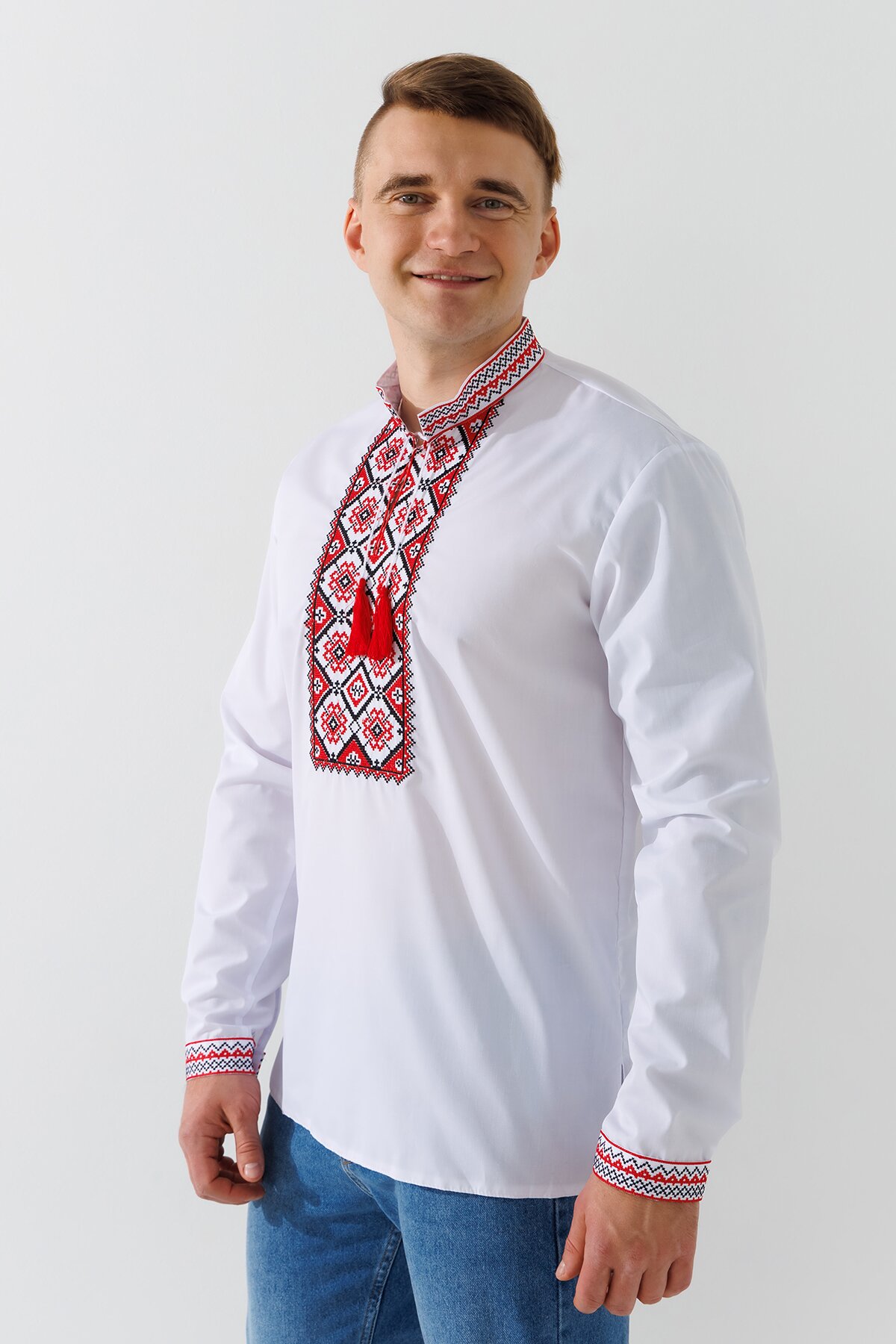 Сорочка вишиванка чоловіча  Француз L Біло-червоний  Фото №4