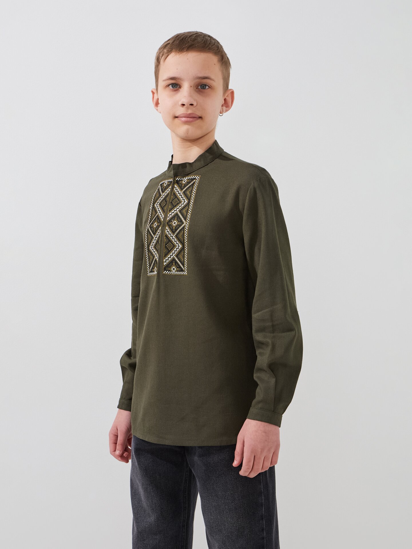 Купити Сорочка вишиванка для хлопчика LAWA E-BB02302 164 см Хакі Артикул: 2000999576164 Фото повноекранне №3
