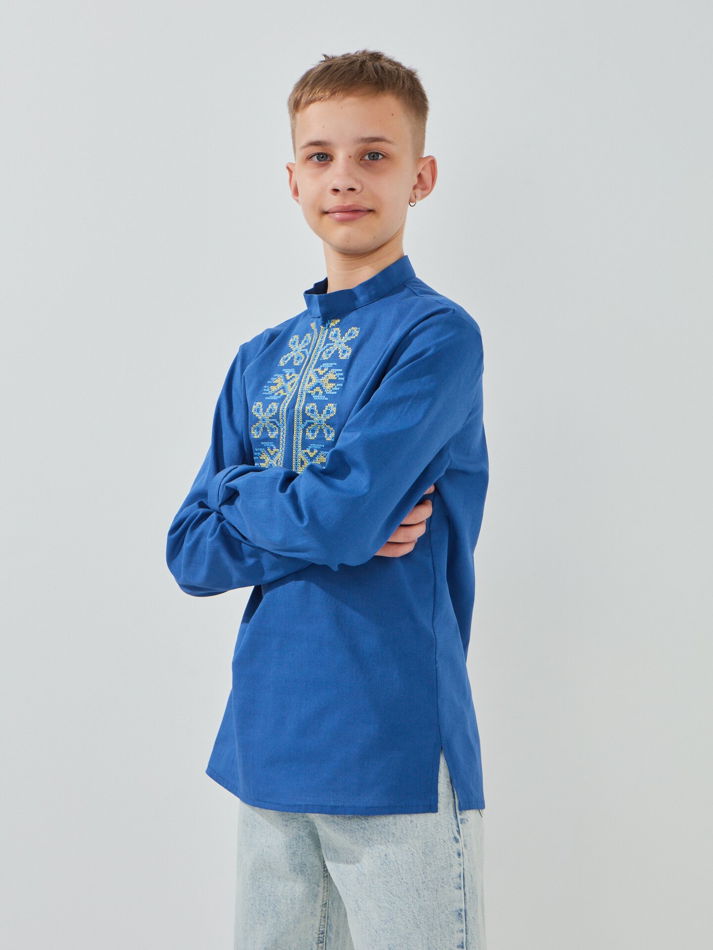 Купити Сорочка вишиванка для хлопчика LAWA E-BB02303 140 см Синій Артикул: 2000999595394 Фото повноекранне №3