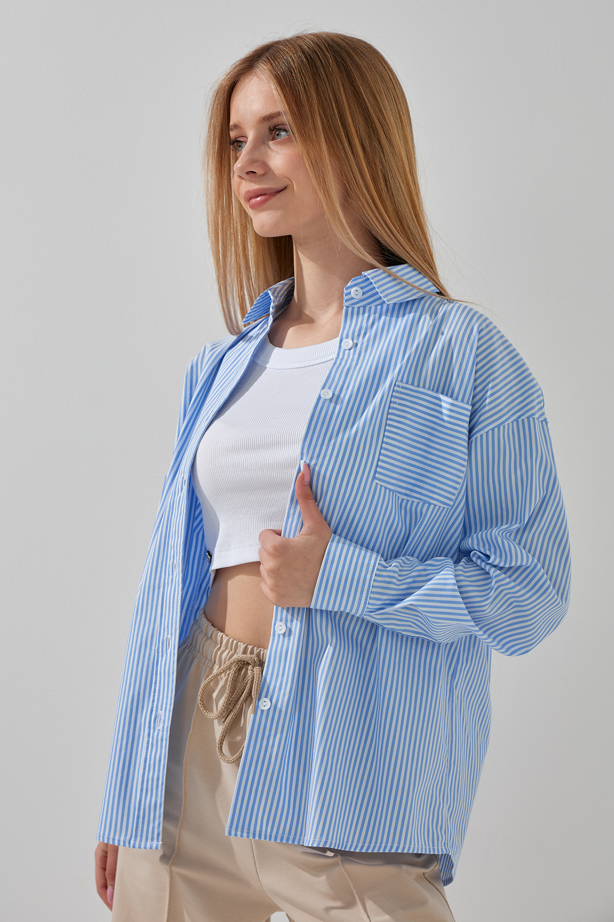 Сорочка з візерунком для дівчинки LAWA GBC02308 122 см Блакитно-білий  Фото №3