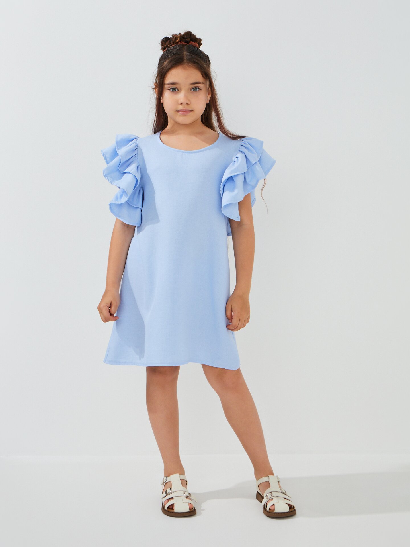 Купити Сукня однотонна для дівчинки Aura Style 5009 116 см Блакитний Артикул: 2000999566493 Фото повноекранне №1
