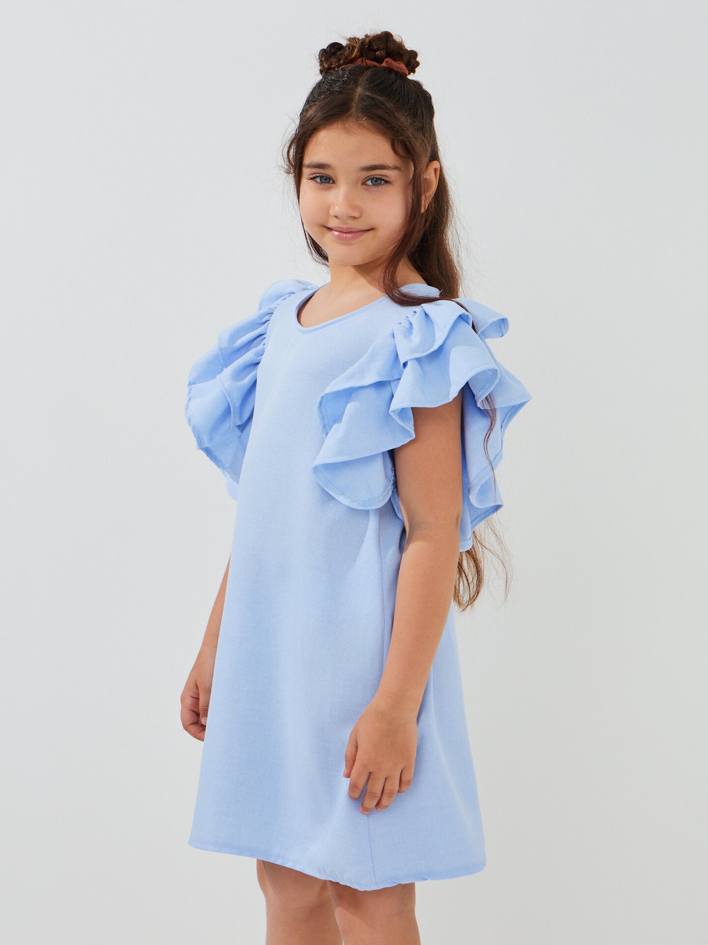 Купити Сукня однотонна для дівчинки Aura Style 5009 116 см Блакитний Артикул: 2000999566493 Фото повноекранне №3