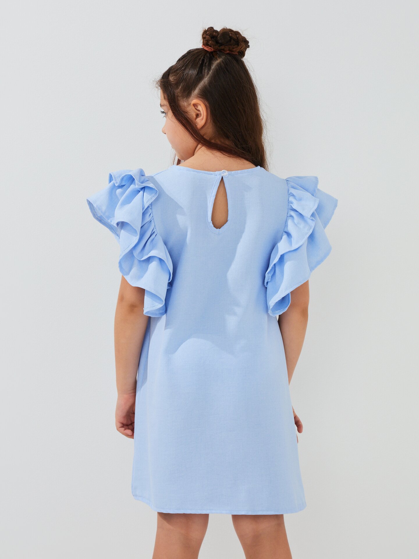 Купити Сукня однотонна для дівчинки Aura Style 5009 116 см Блакитний Артикул: 2000999566493 Фото повноекранне №4