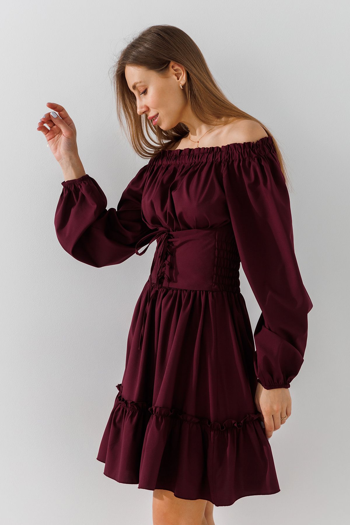 Купить Платье однотонное женское On me 2505 S Бордовый Артикул: 2000990925244 Фото на весь экран №4