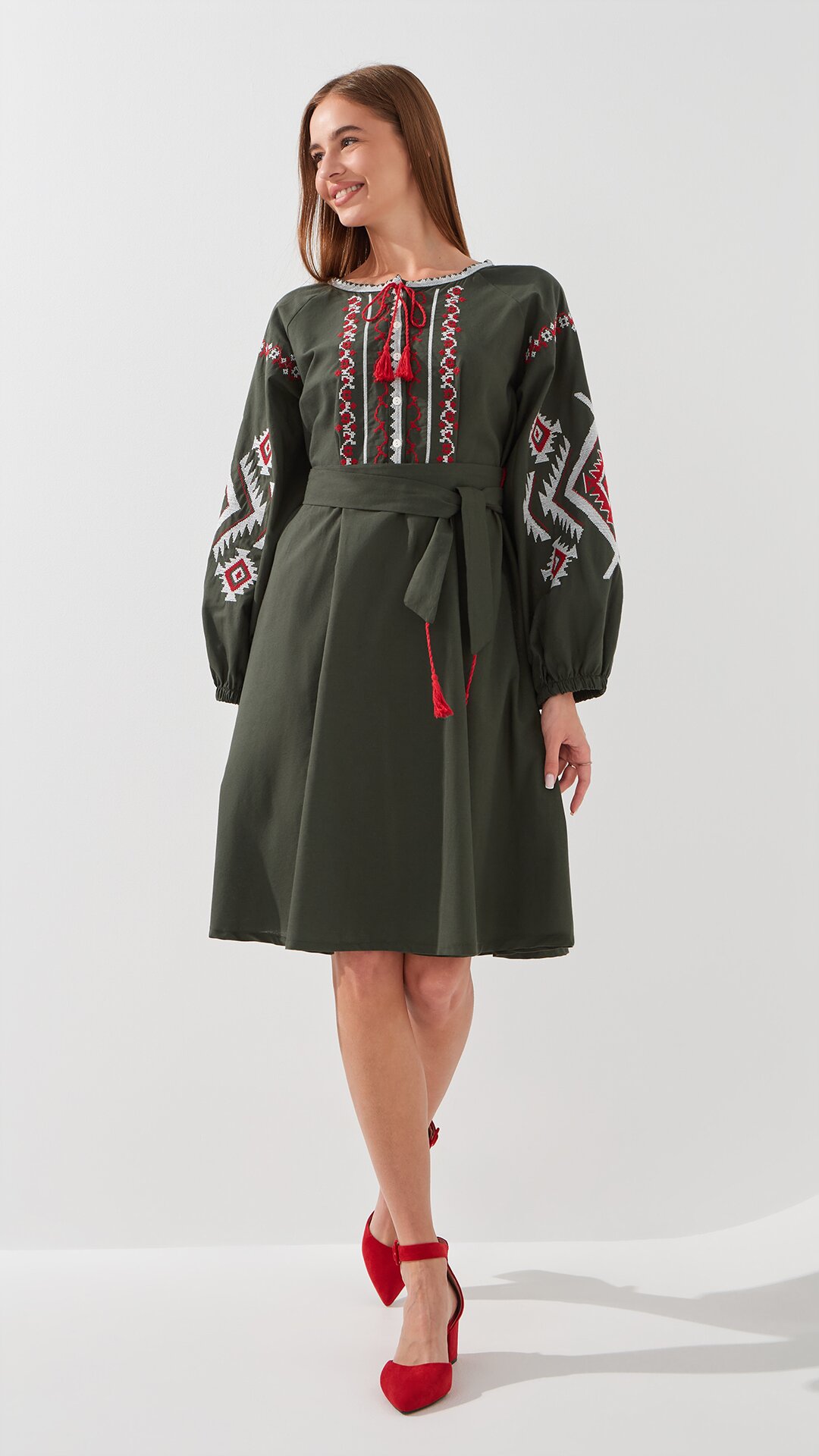 Платье вышиванка женское Es-Q 5639 2XL Хаки  Фото №1