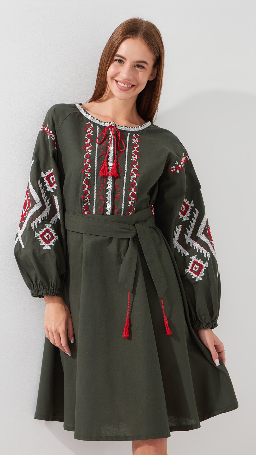 Платье вышиванка женское Es-Q 5639 2XL Хаки  Фото №2