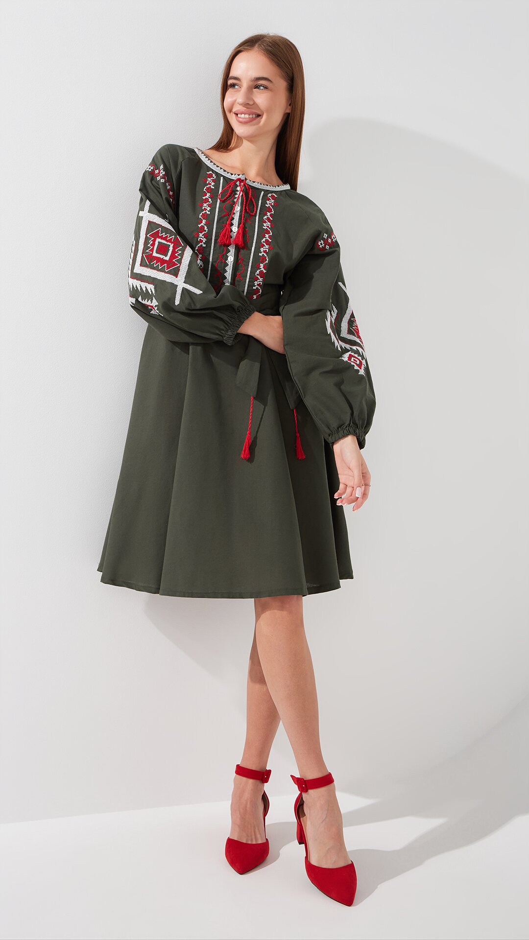 Платье вышиванка женское Es-Q 5639 2XL Хаки  Фото №3