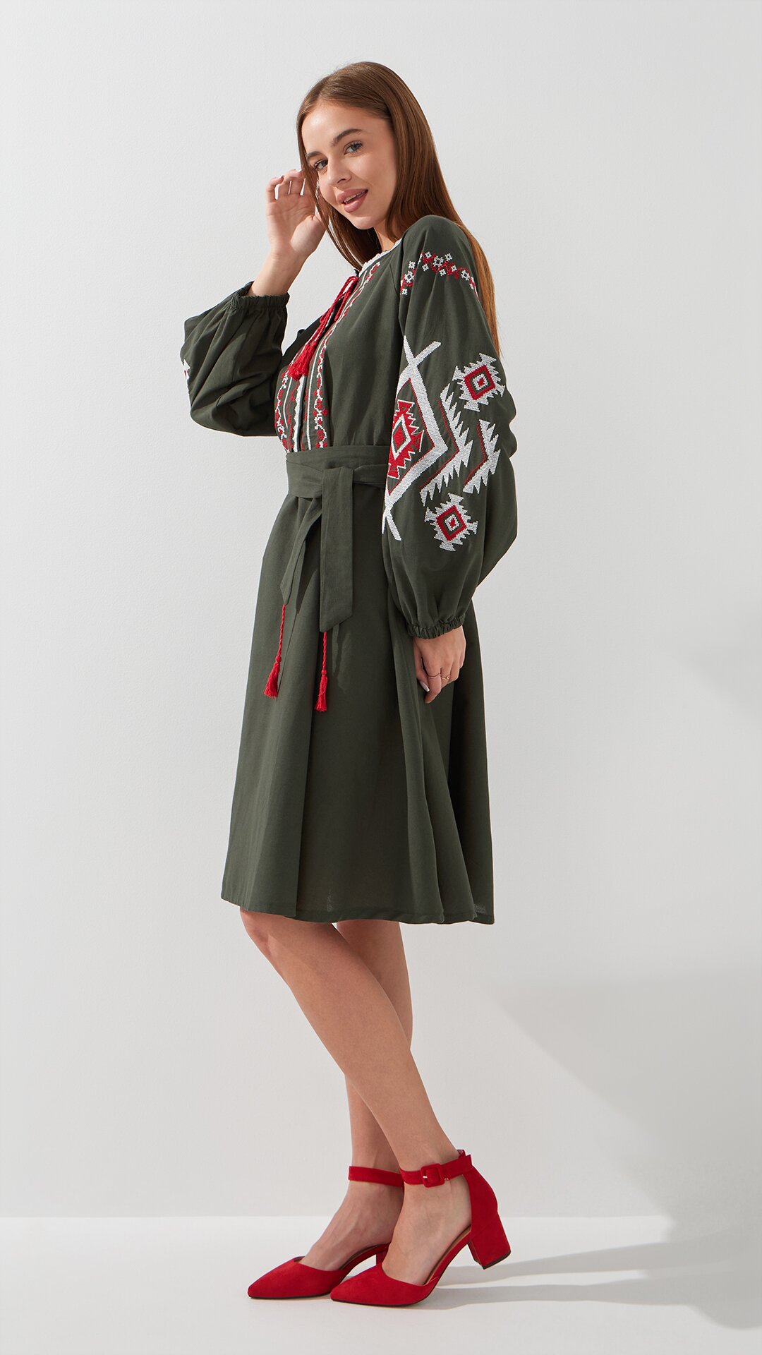 Платье вышиванка женское Es-Q 5639 2XL Хаки  Фото №5