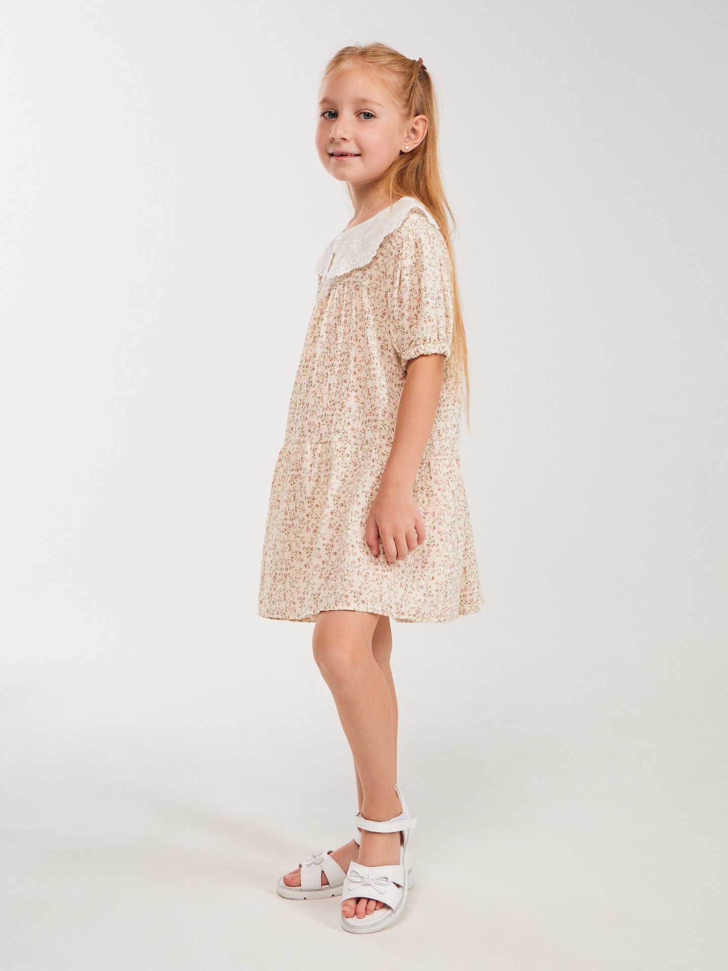 Купити Сукня з візерунком для дівчинки Aura Style 5011 110 см Бежевий Артикул: 2000999566615 Фото повноекранне №2