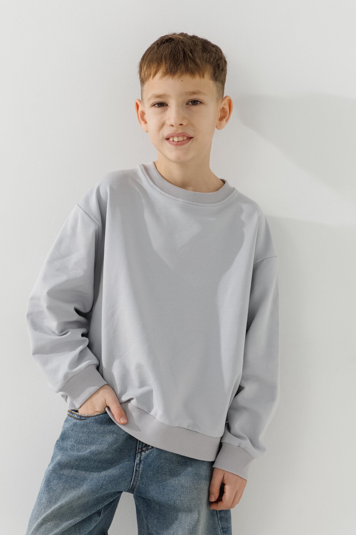 Світшот однотонний для хлопчика First Kids 0128 110 см Світло-сірий  Фото №0