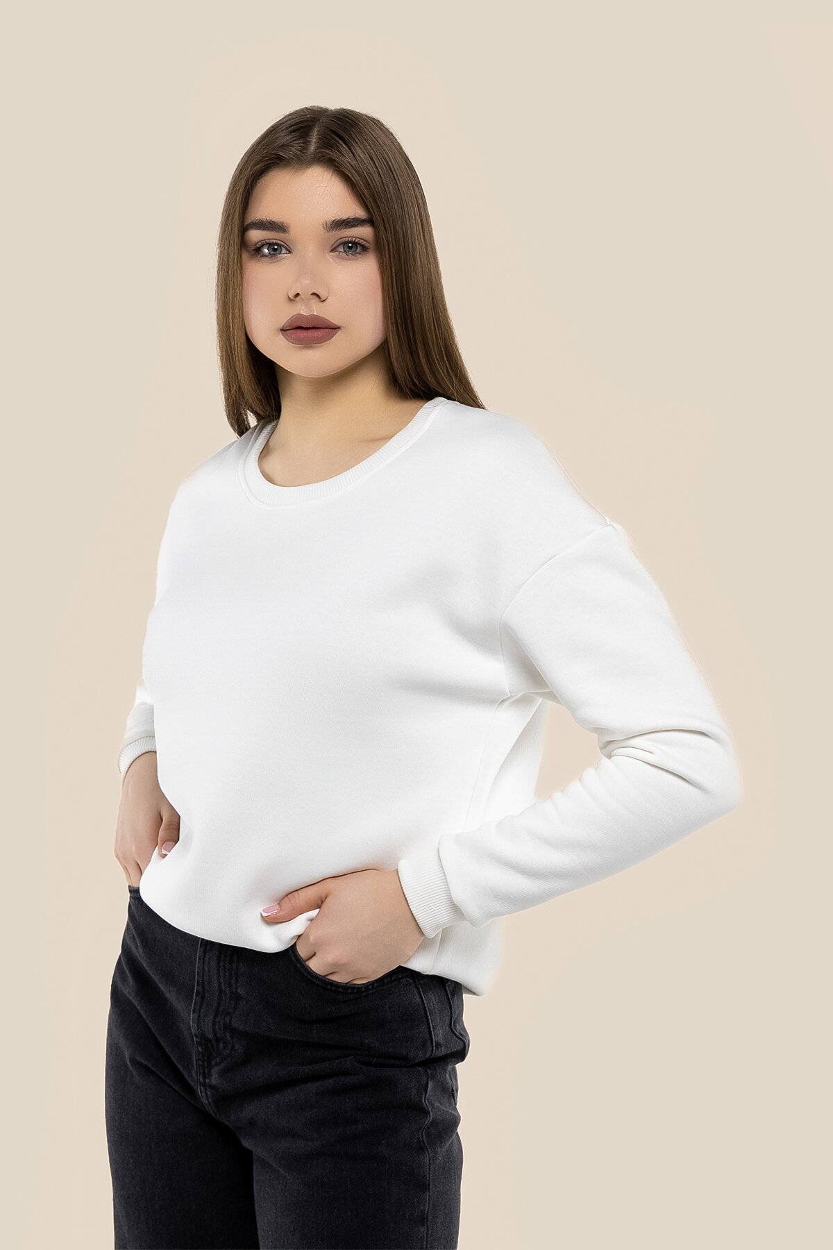 Свитшот однотонный женский LAWA WBC02318 XS Молочный  Фото №10