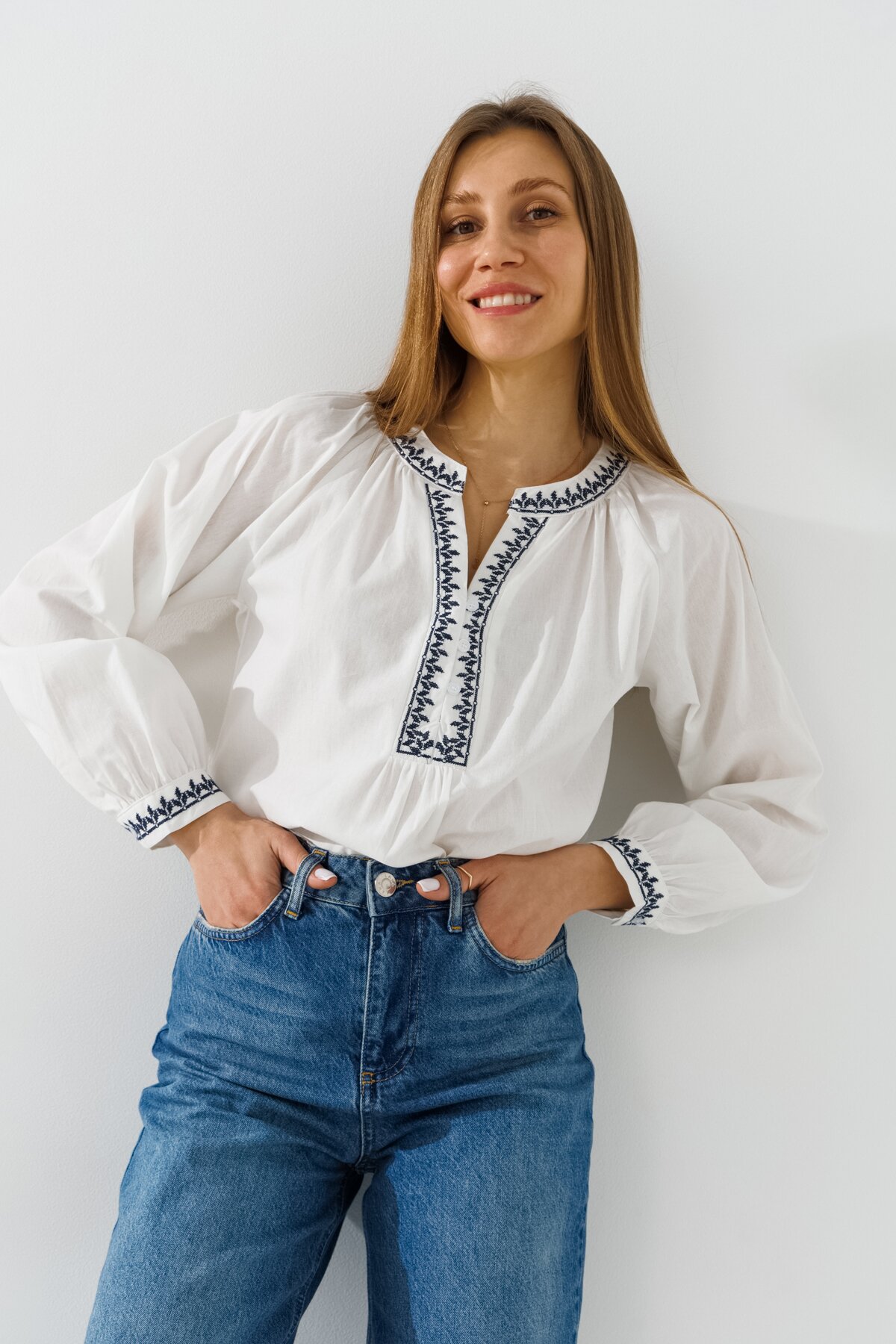 Вишиванка сорочка жіноча  2373 2XL Біло-синій  Фото №0