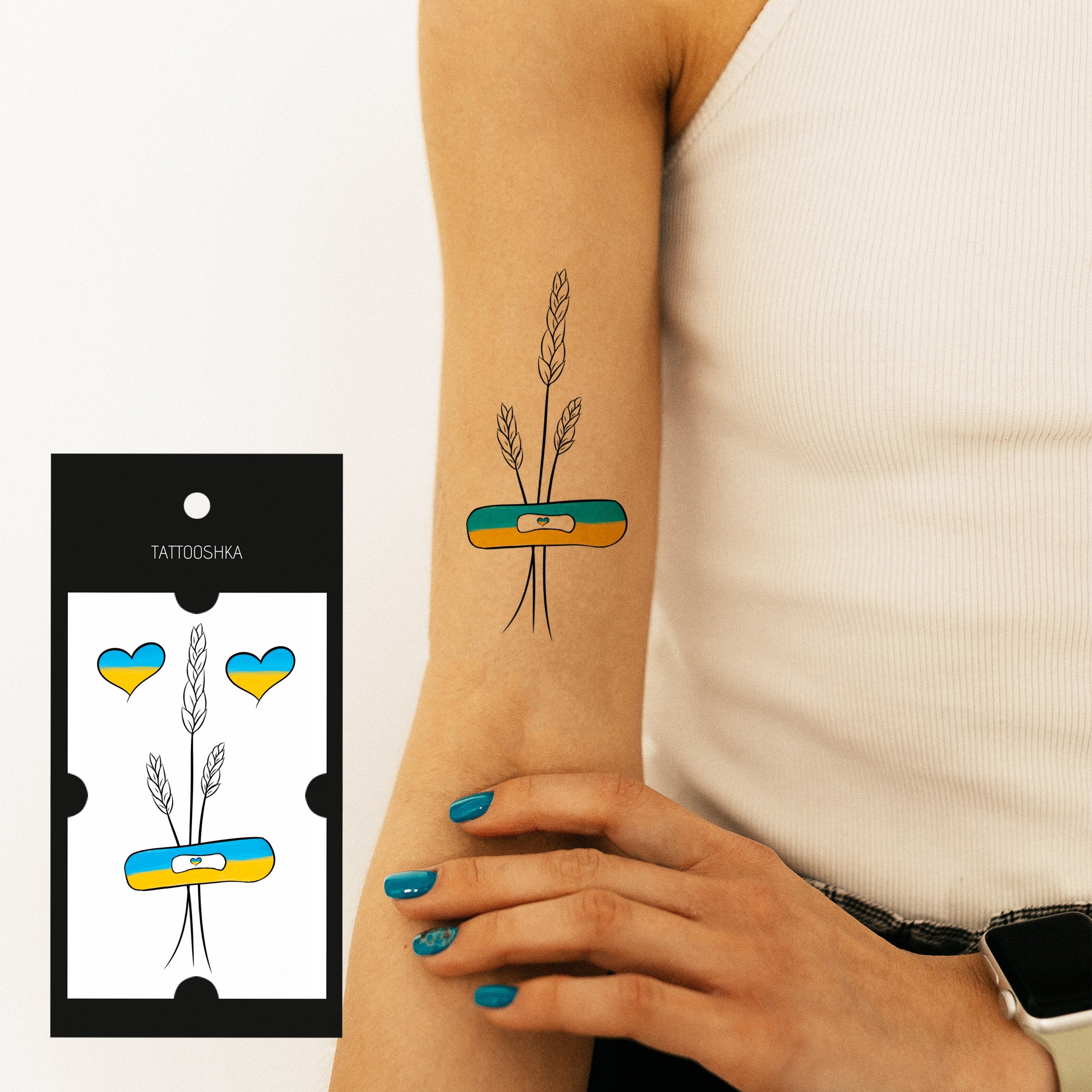 Временные тату Tattooshka &quot;Украинский колосок с сердечками&quot; L-50 (5805800013558)  Фото №2